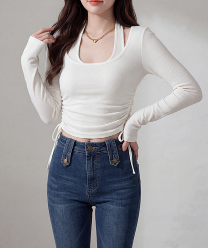 レイヤードシャリーングロングTシャツ