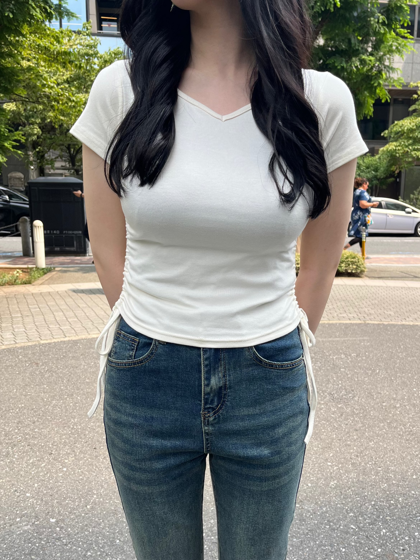 VネックシャーリングTシャツ