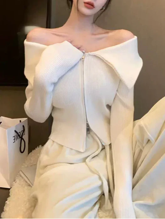 ダブルジップオフショルダーニット