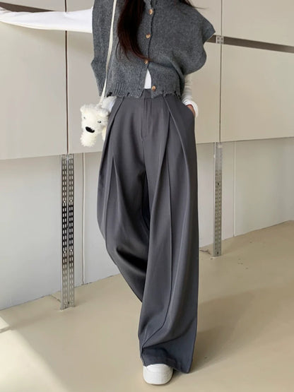 ハイウエストストレートタックワイドパンツ