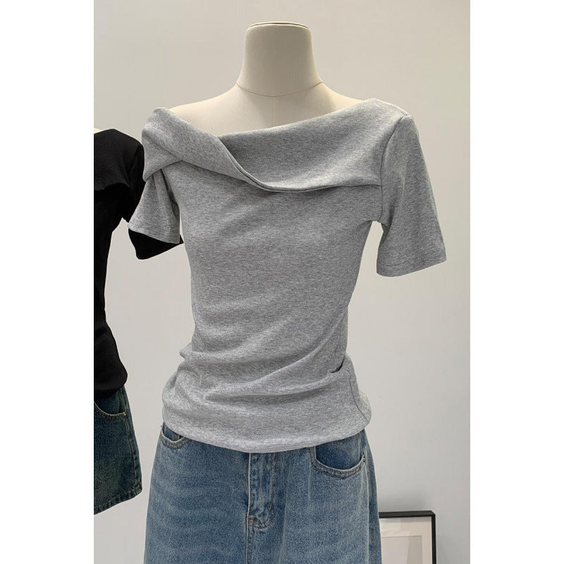 アシンメトリードレープネックTシャツ