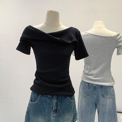 アシンメトリードレープネックTシャツ