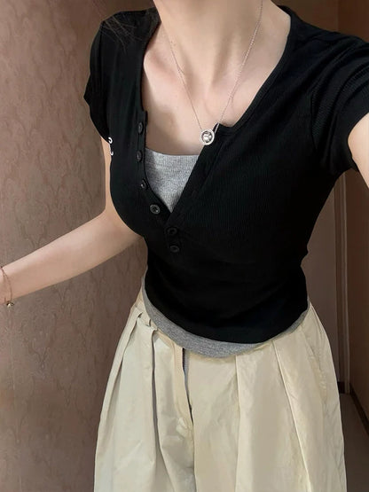 フェイクツーピースワンポイントTシャツ