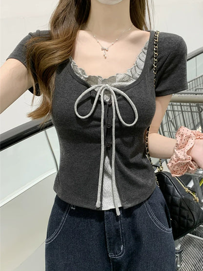 リボンフリルレイヤードTシャツ