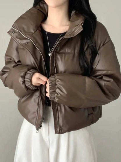 レザータッチパデッドショートブルゾン