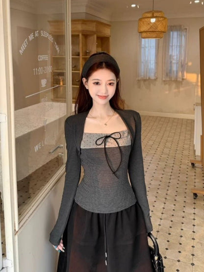 ドッキングレイヤードストライプロングTシャツ