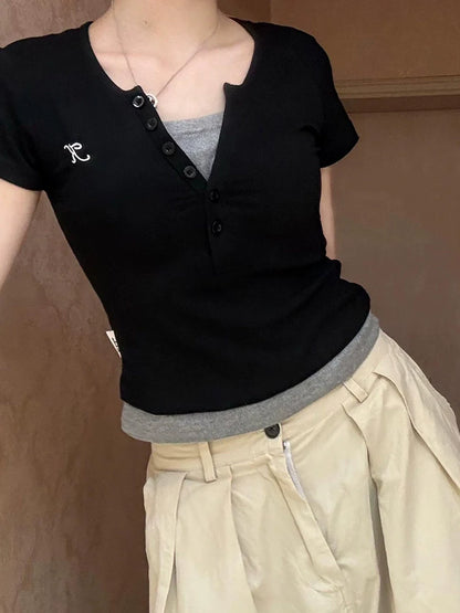 フェイクツーピースワンポイントTシャツ
