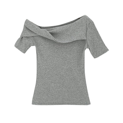 アシンメトリードレープネックTシャツ